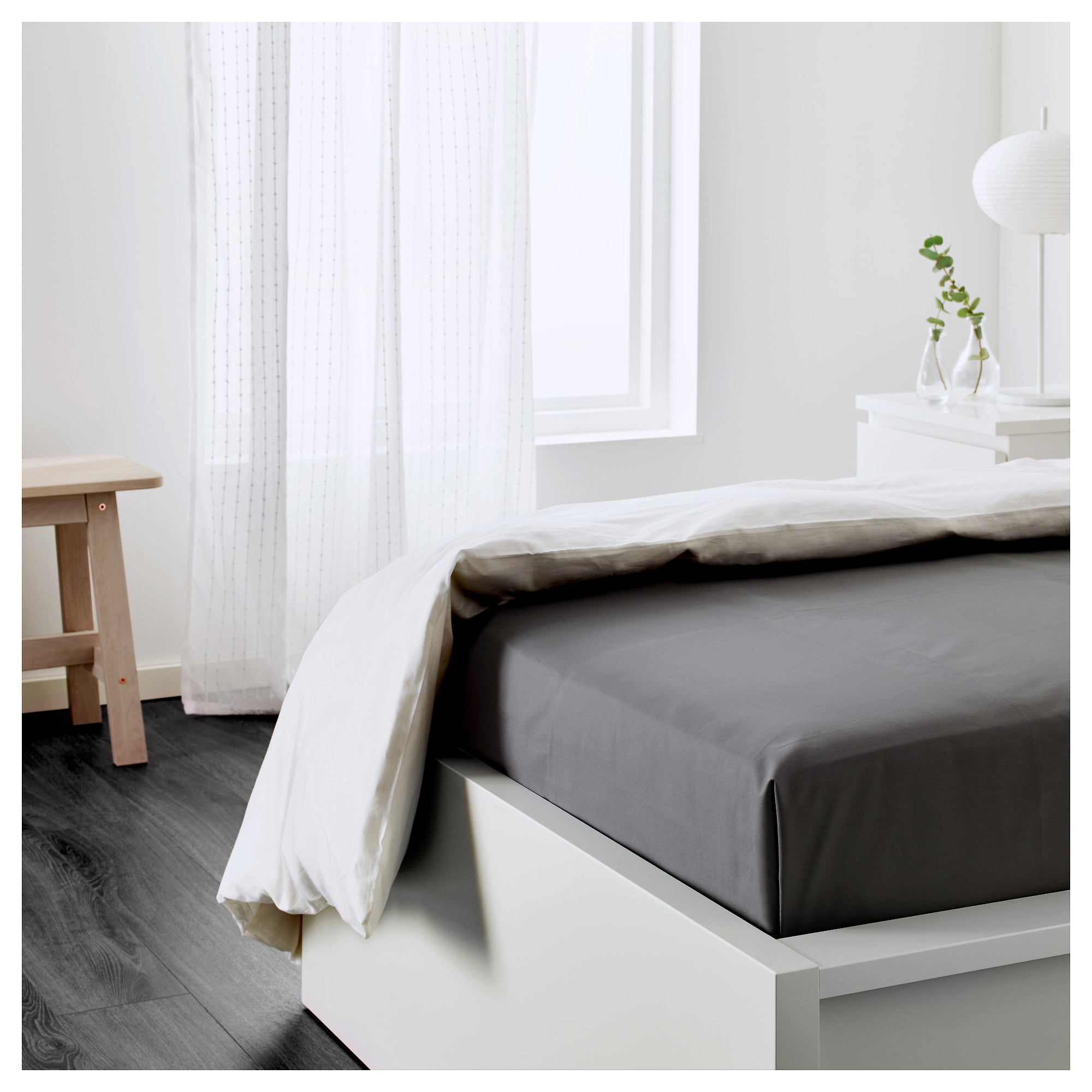 IKEA ULLVIDE SINGLE FITTED SHEET DARK GREY COTTON LYOCELL BLEND BEDDING